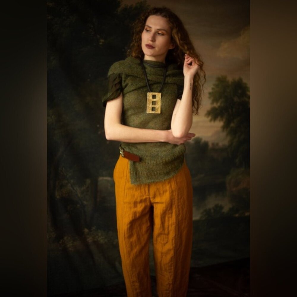Masnada Women’s BAGGY CUR TROUSERS Pants TUMERIC WOOL Blend ITALY🇮🇹MADE Size 4